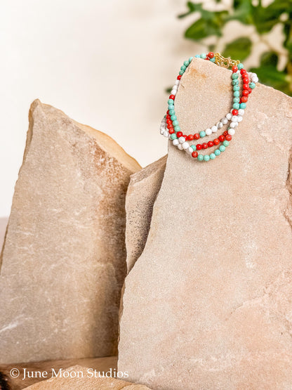 The Enola Kingman Turquoise, Apple Coral, & Howlite Bracelet Set