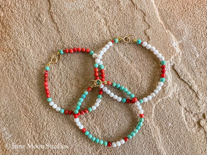 The Enola Kingman Turquoise, Apple Coral, & Howlite Bracelet Set