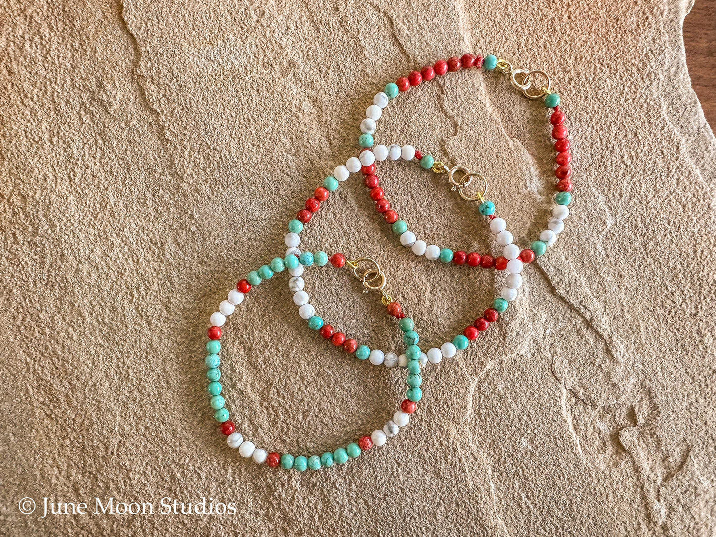 The Enola Kingman Turquoise, Apple Coral, & Howlite Bracelet Set