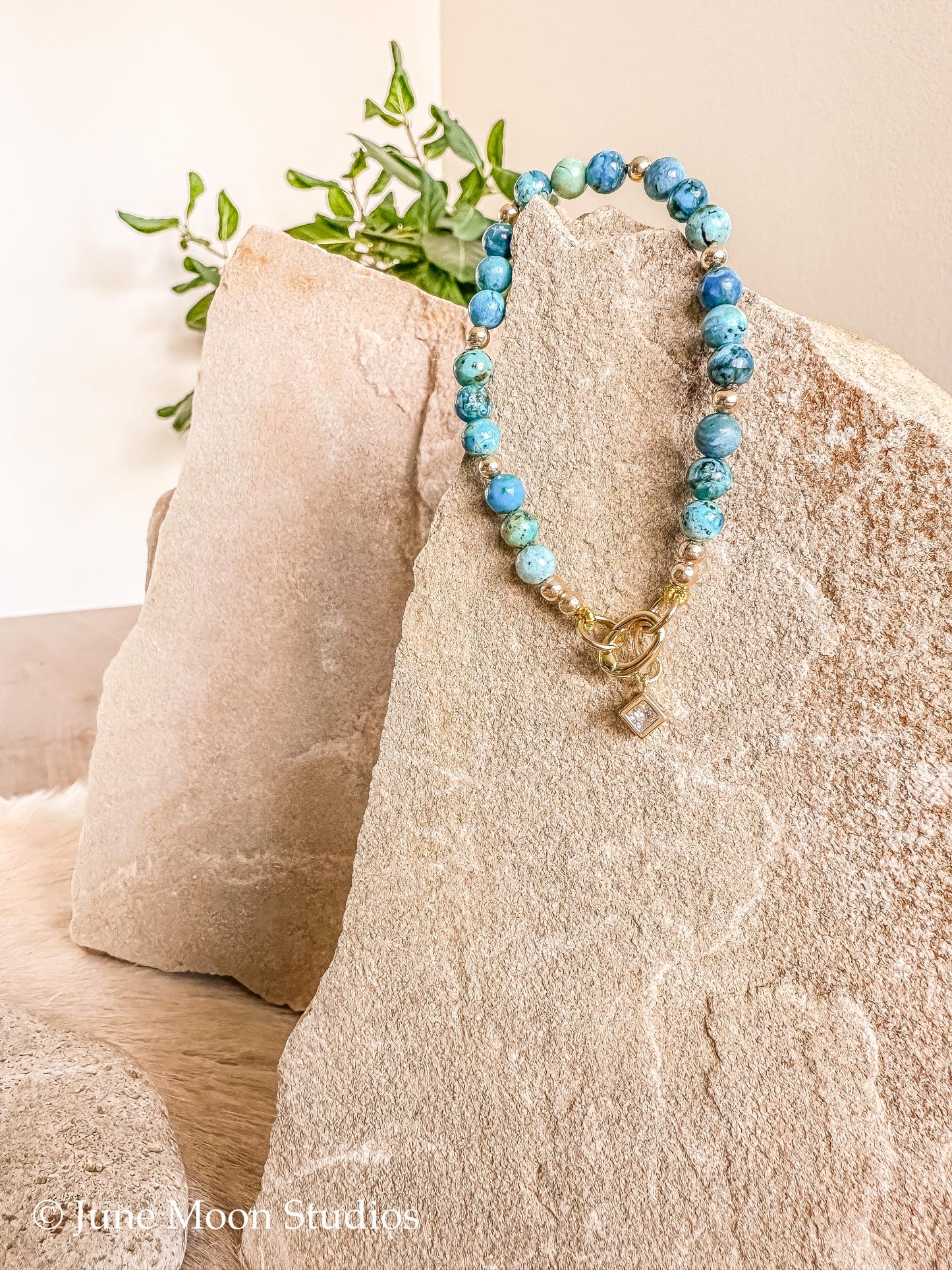 The Nakota Blue Eliat Stone Bracelet with Zircon Cube Charm