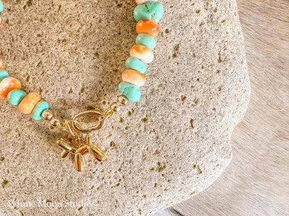 The Tallula Lone Mountain Turquoise & Spiny Oyster Bracelet with June Moon Balloon Dog Charm