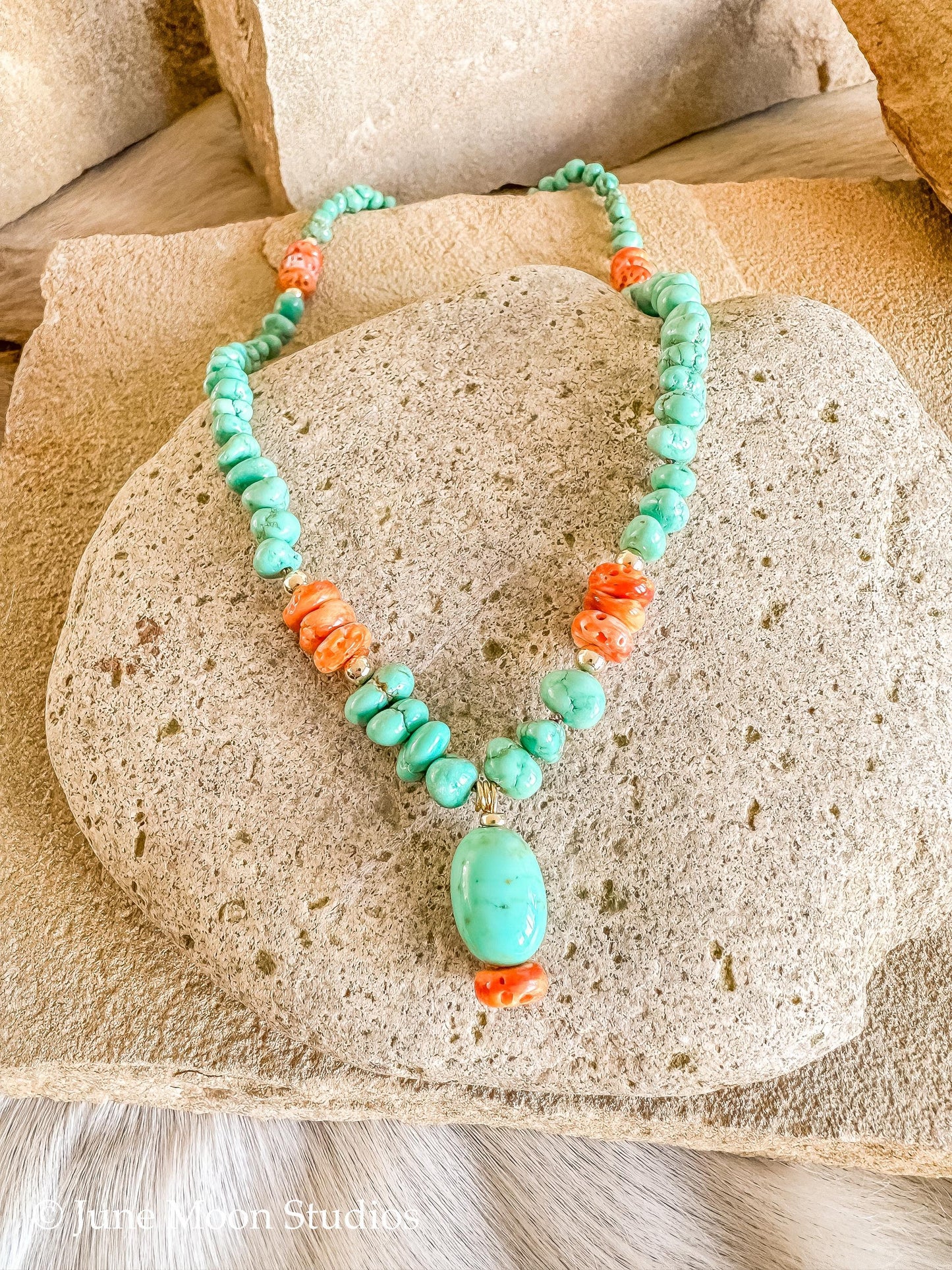 The Neytiri Lone Mountain Turquoise & Spiny Oyster Necklace