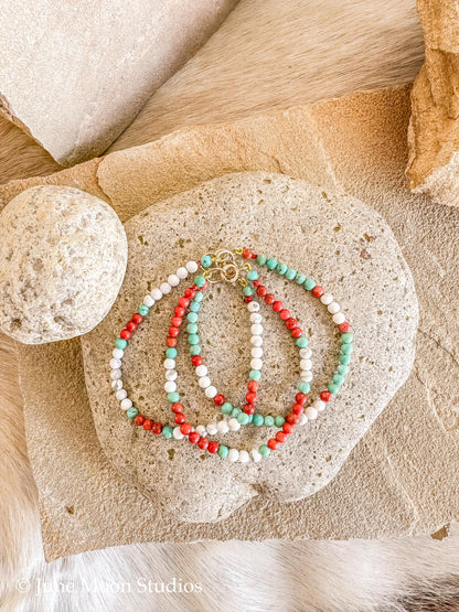 The Enola Kingman Turquoise, Apple Coral, & Howlite Bracelet Set