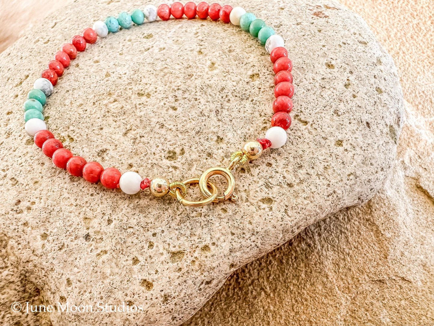 The Kaiyah Apple Coral & Kingman Turquoise Bracelet