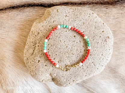 The Kaiyah Apple Coral & Kingman Turquoise Bracelet