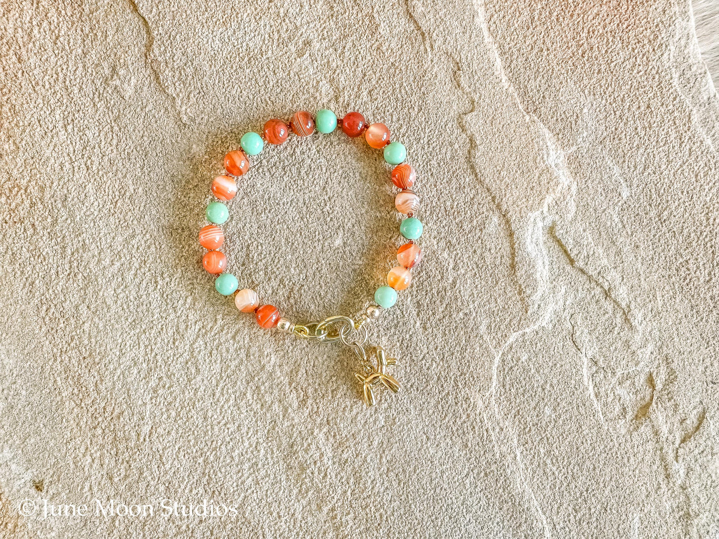 The Maize Carnelian & Chrysoprase Bracelet with June Moon Balloon Dog Charm