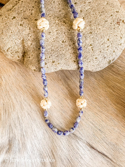 The Tehya Sodalite and Ox Bone Mandala Necklace