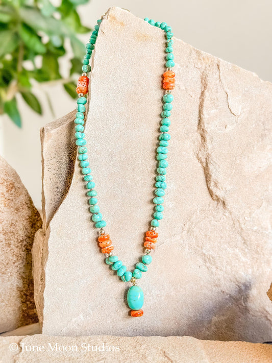 The Neytiri Lone Mountain Turquoise & Spiny Oyster Necklace