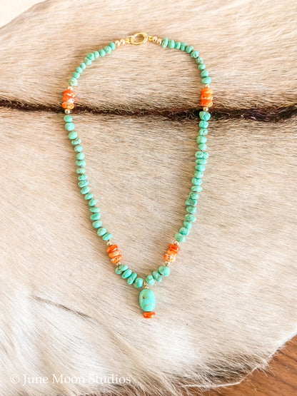 The Neytiri Lone Mountain Turquoise & Spiny Oyster Necklace